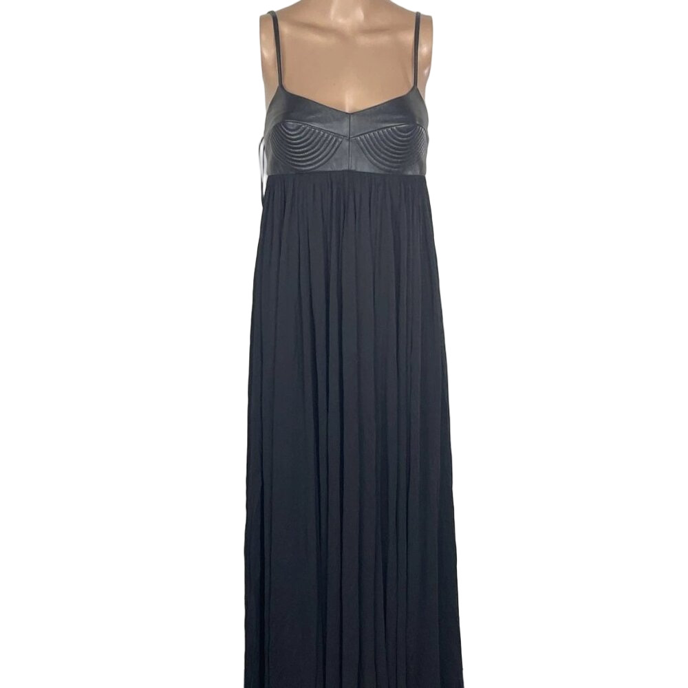 NEW MICHAEL KORS Plongé Leather & Chiffon Empire Gown • Size 6 • Black